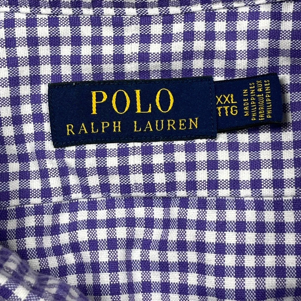 Polo Ralph Lauren Button Down Shirt Mens XXL Purple Gingham Check Preppy *Flaw